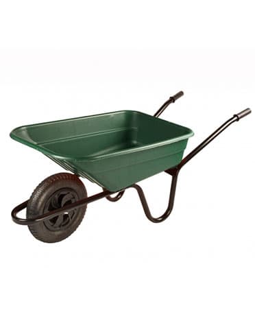 Green garden wheelbarrow